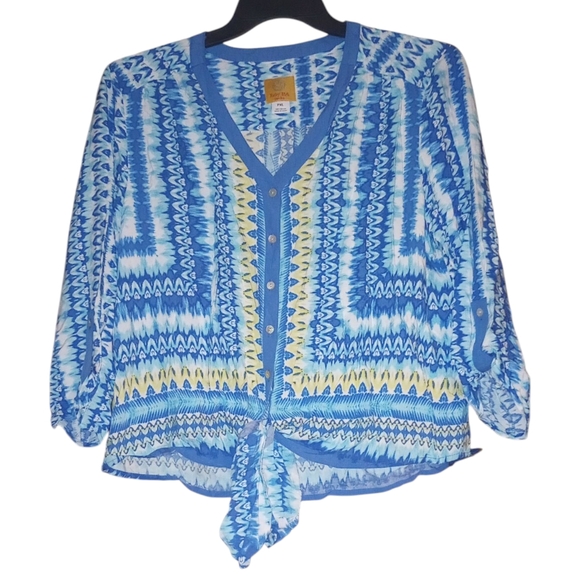 Ruby Rd. Blue and Yellow Patterned Blouse - Picture 2 of 7